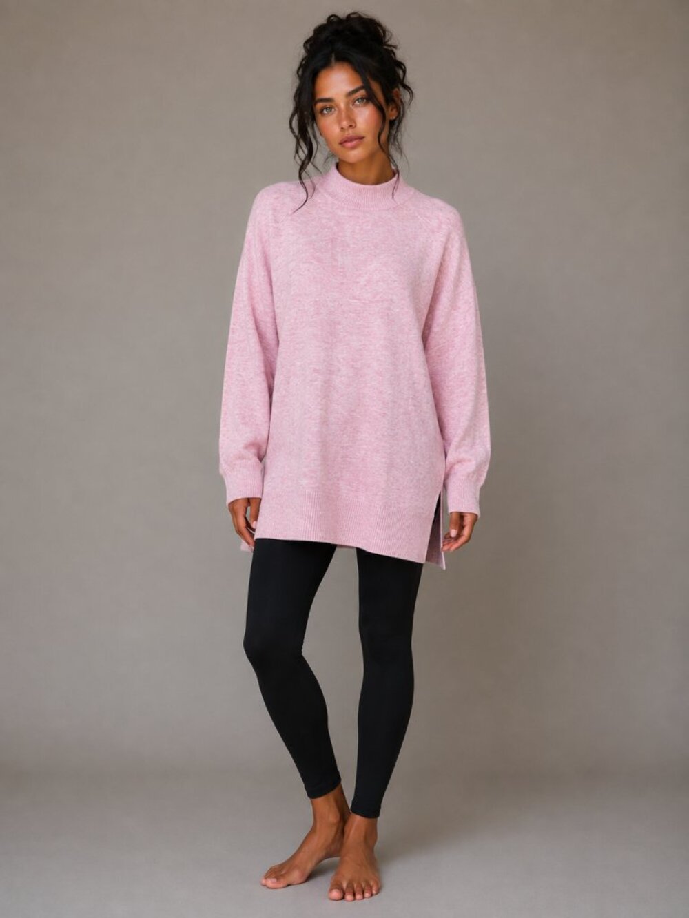 Magaschoni Mock Neck Sweater W/ M Pink NEW Marled Dolman Slit Hem NWT